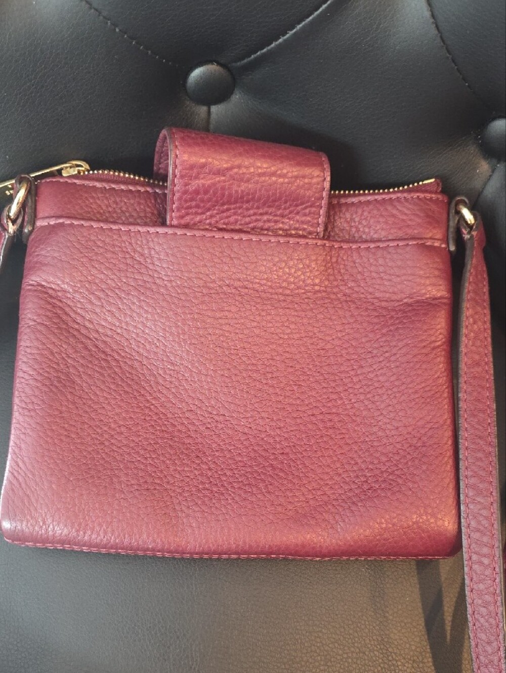 Michael Kors Wine Leather Crossbody with Gold MK Emblem - Picture 6 of 7